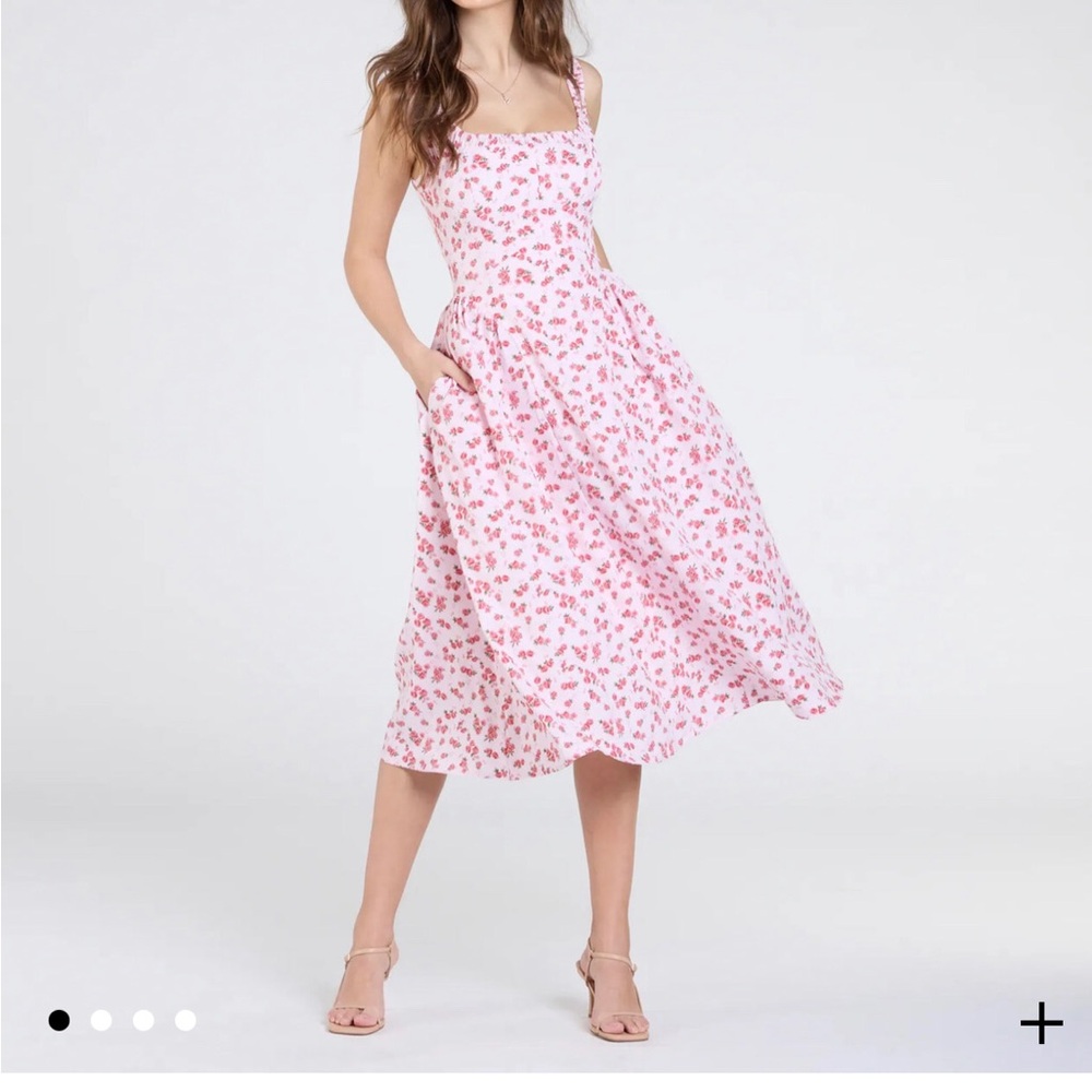 Windsor Pink and White Square Neck Sleeveless Midi Dress